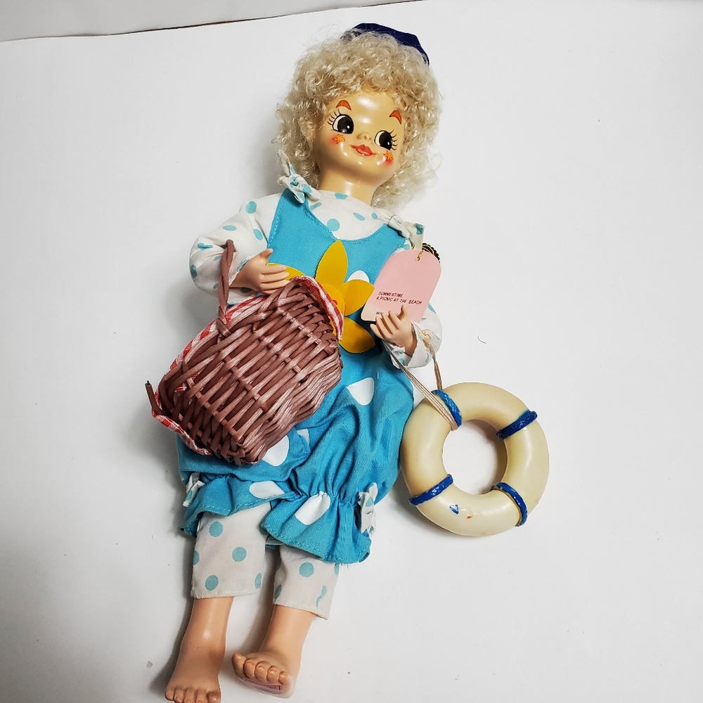 Brinn's Dolls August Clown Blue Polka Dot 1986 Original Box Tags.